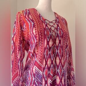 La Blanca Pink Retro Print Long Sleeve Blouse